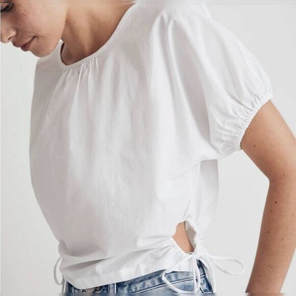 Madewell Jewel Poplin Puff Sleeve Cutout Crop Top Blouse Sz XS NWT - Picture 2 of 10